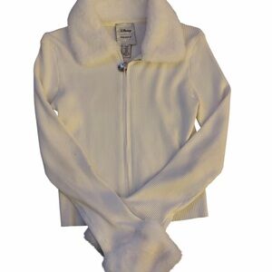 Forever 21 Cream Faux Fur Collar Cardigan